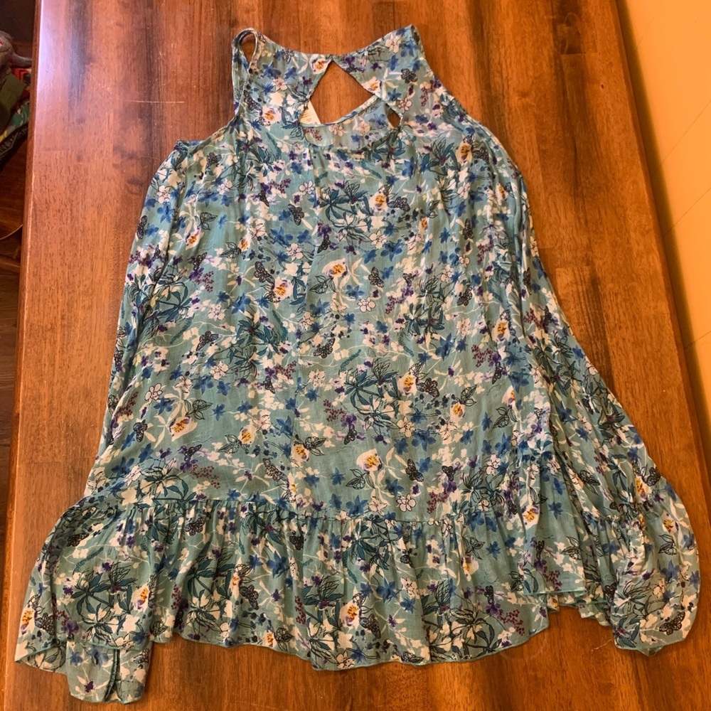 Charlie Paige NWT small/medium Blue and White Dress Ruffled Shark Bite Hem - Picture 7 of 12